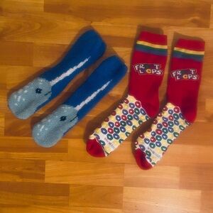 Girls Narwhahl fuzzy socks and Fruit Loops fun socks